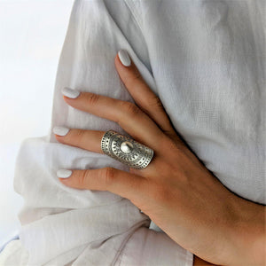 
                  
                    Karen Hill Tribe Silver Disc Sun Motif Half-Finger Armour Ring
                  
                