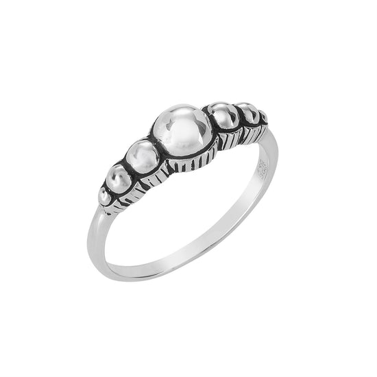 Sterling Silver Oxidised Boho Bali Style Ball Stackable Band Ring