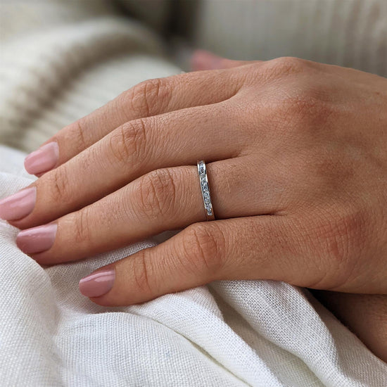 Sterling Silver Half Eternity Cubic Zirconia Ring - CZ Slim Band