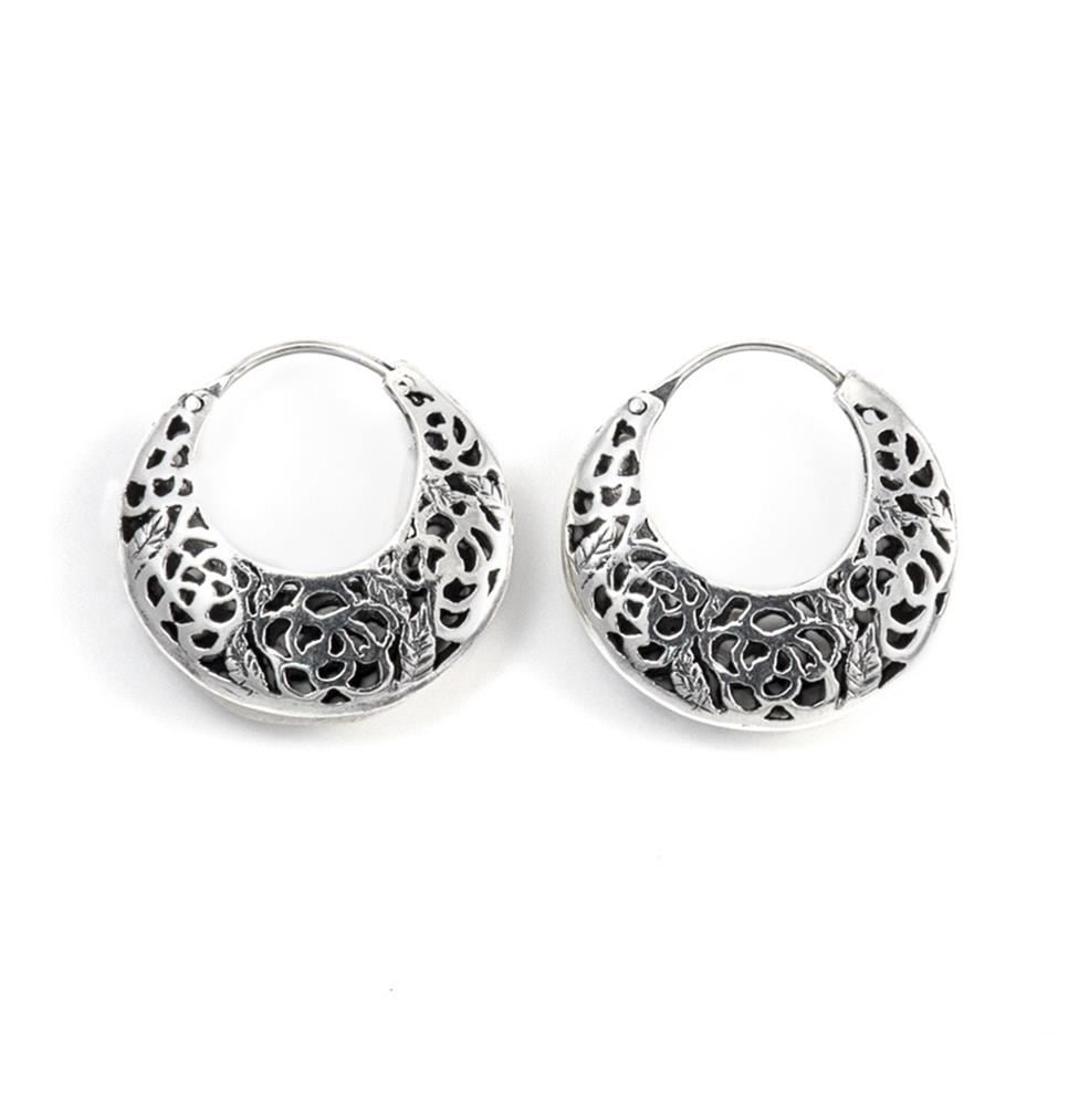 Sterling Silver Creole Filigree Hoop Earrings Crescent Hoops