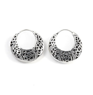 
                  
                    Sterling Silver Filigree Hoop Earrings - Tapered Crescent Hoops
                  
                