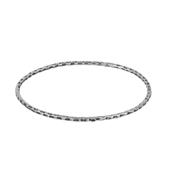 Hill Tribe Silver Thin Round Tube Tribal Motif Stackable Bangle
