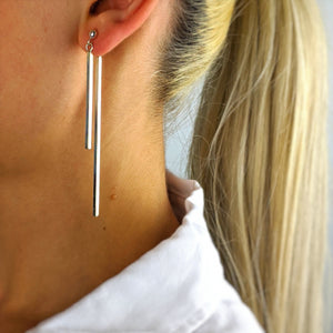 
                  
                    Sterling Silver Long Drop Double Bar Earrings Ear Jacket Design
                  
                