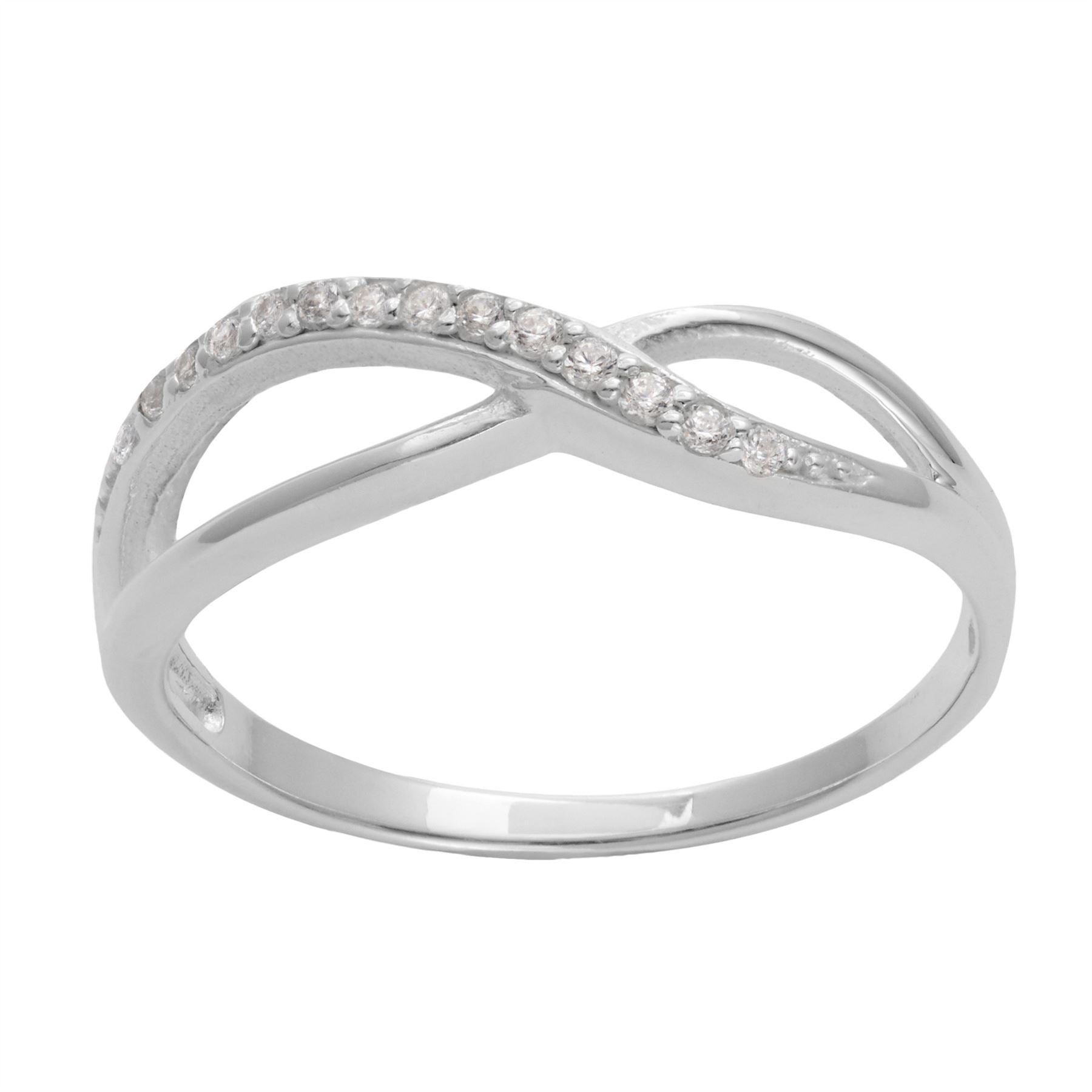 Sterling CZ Cubic Zirconia Infinity Symbol Crossover Band Ring