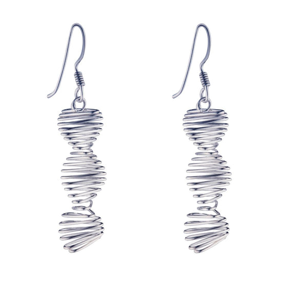 Sterling Silver Modern Spiral Twist Double Helix DNA Drop Earrings