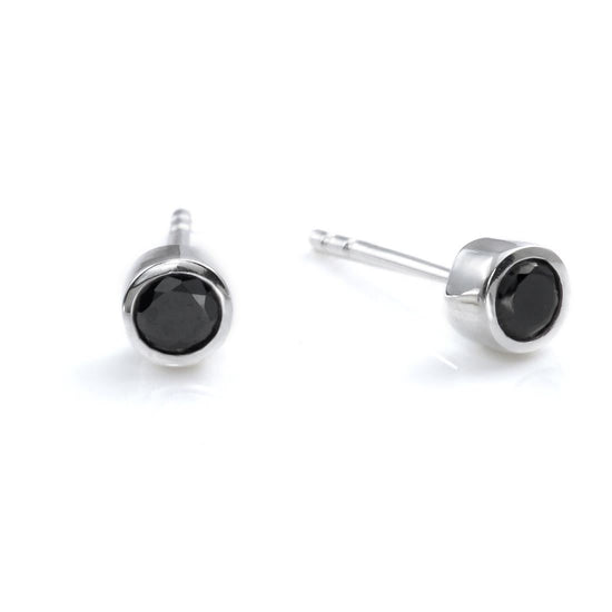 Sterling Silver 4 mm Small Round Black Cubic Zirconia Stud Earrings