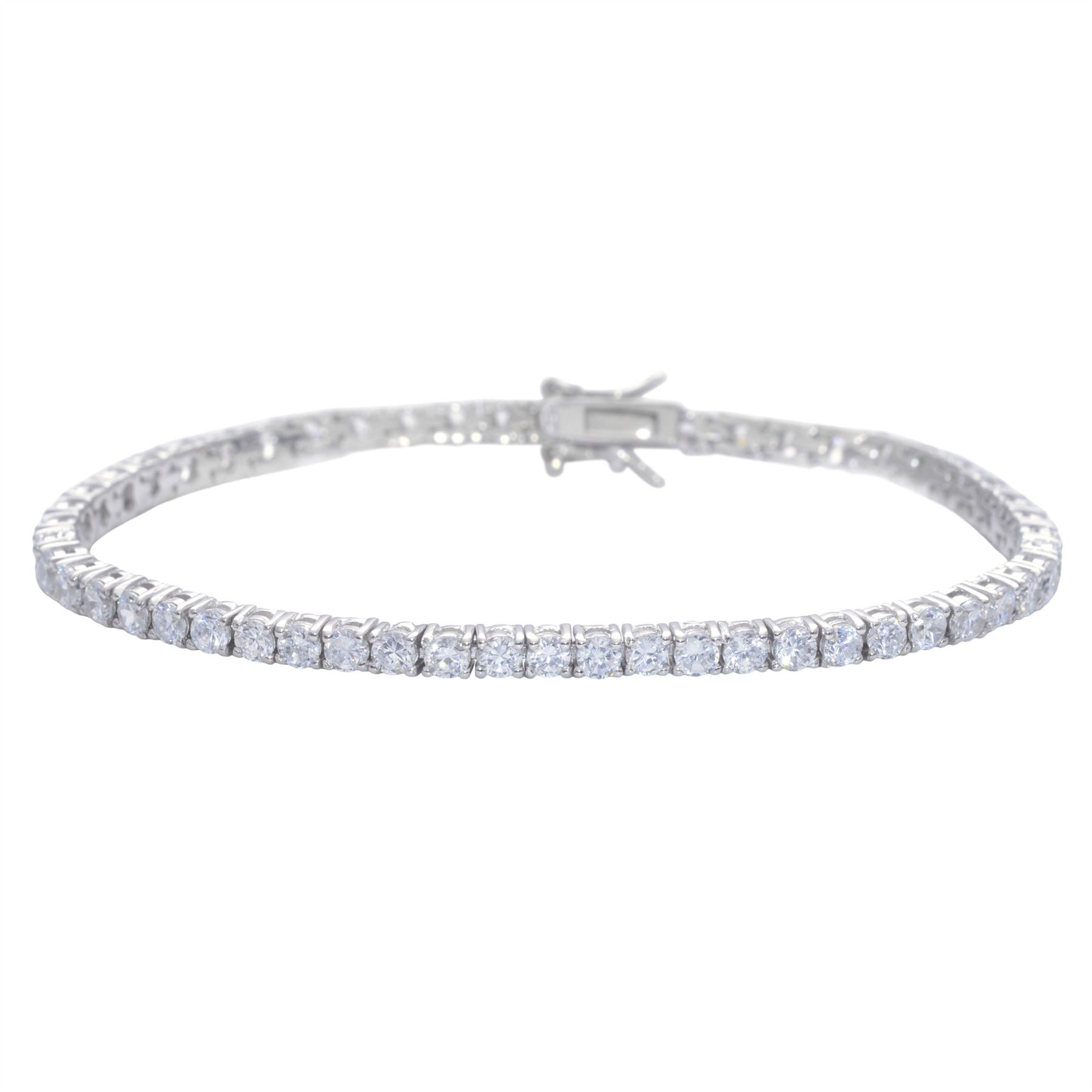 Sterling Cubic Zirconia Prong Set Tennis Bracelet Box Clasp