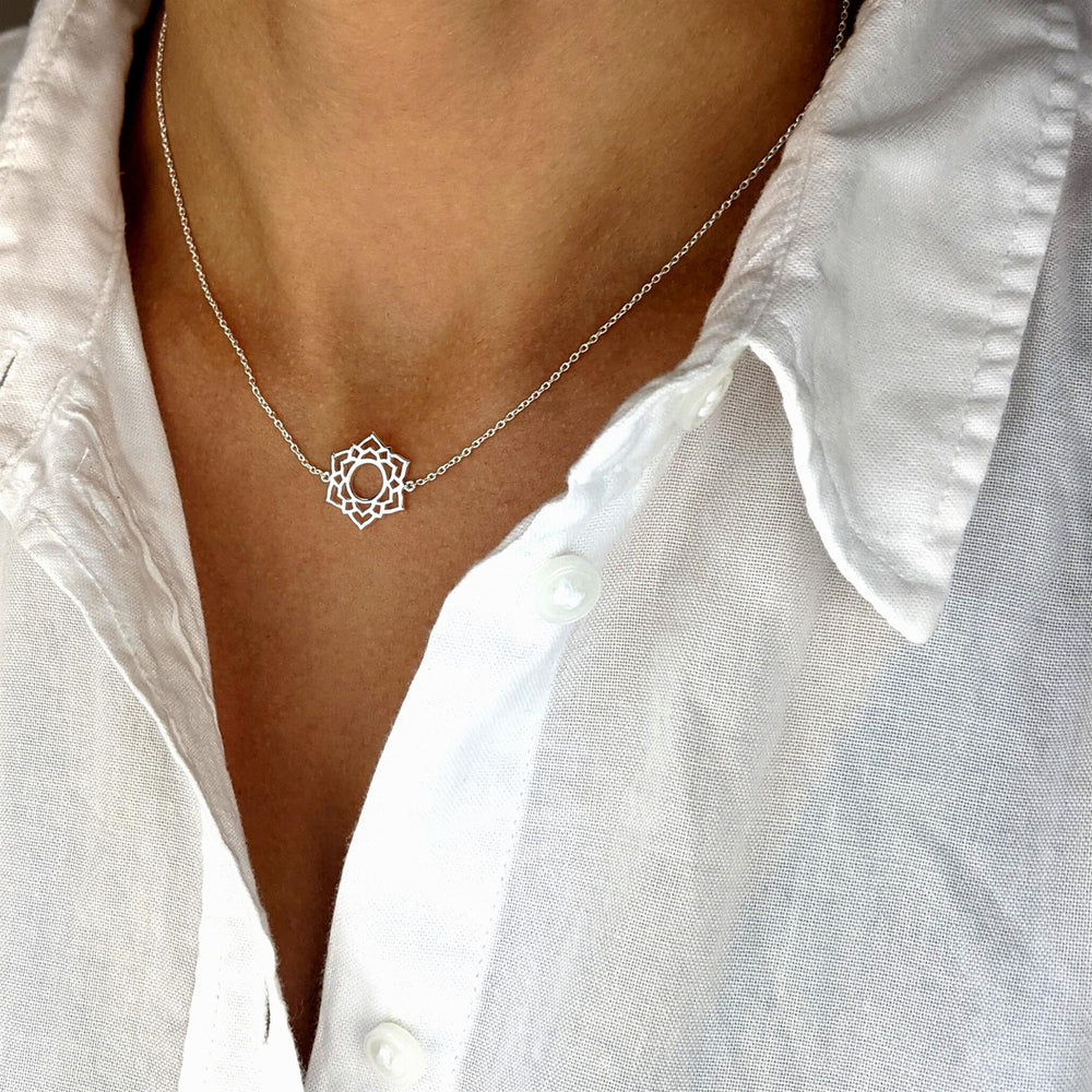 
                  
                    Sterling Silver Cut-Out Crown Chakra Yoga Pendant Cable Chain Necklace
                  
                