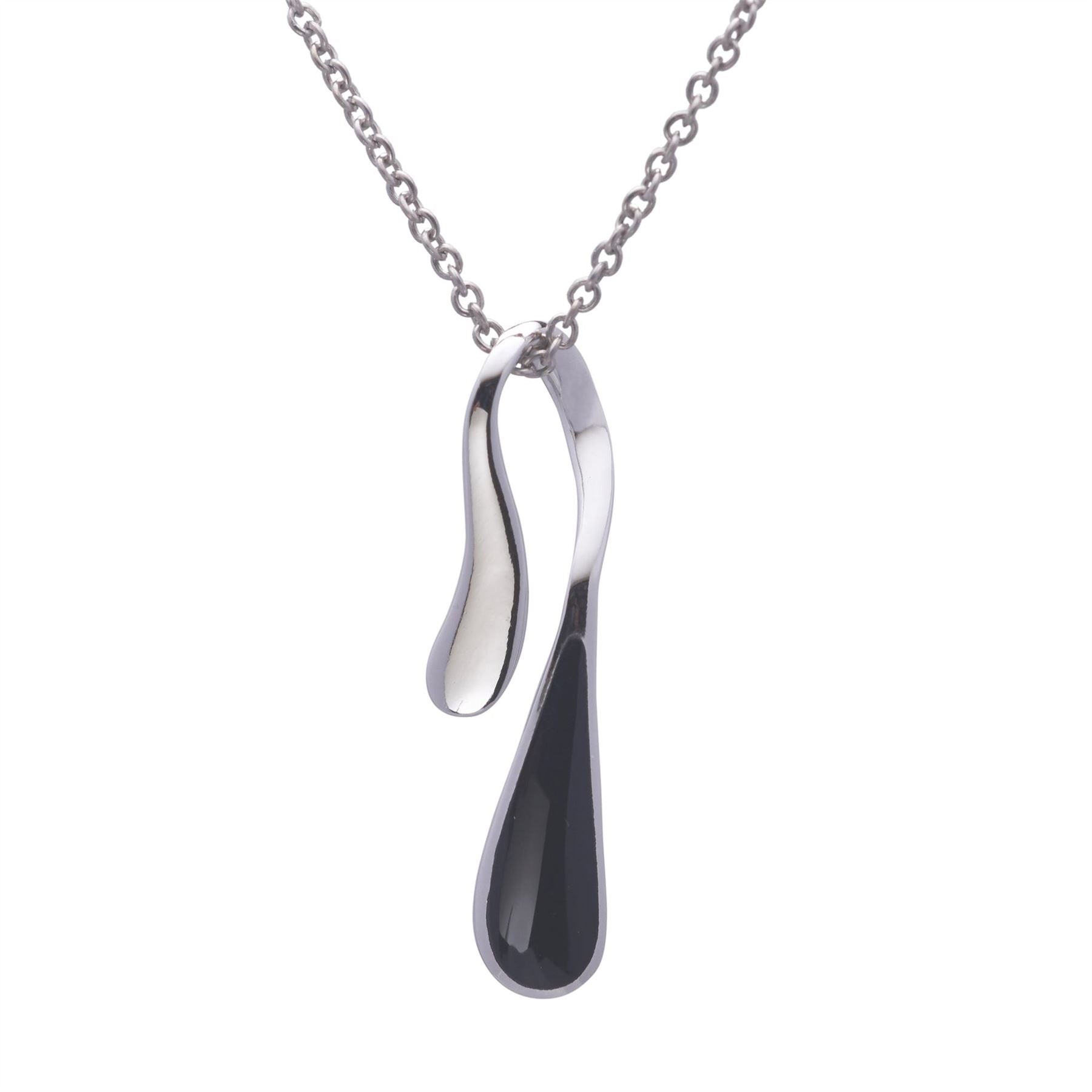 Sterling Silver Onyx Long Hanging Teardrop Pendant Necklace