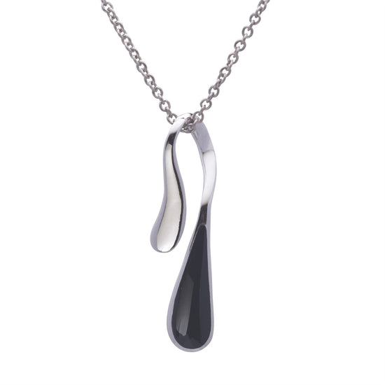 Sterling Silver Black Onyx Long Hanging Teardrop Pendant Necklace