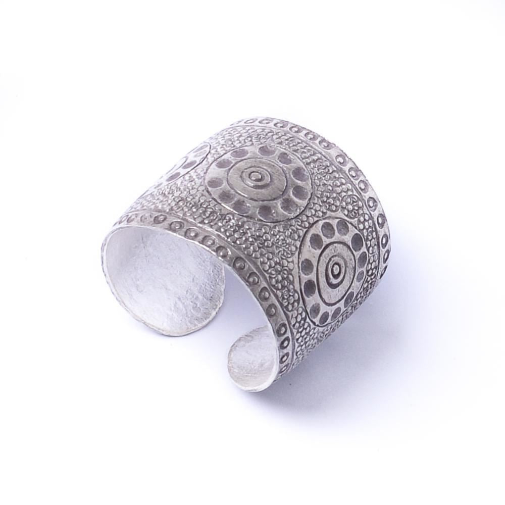 
                  
                    Sterling Silver Wide Band Tribal Motif Circle Pattern Adjustable Ring
                  
                