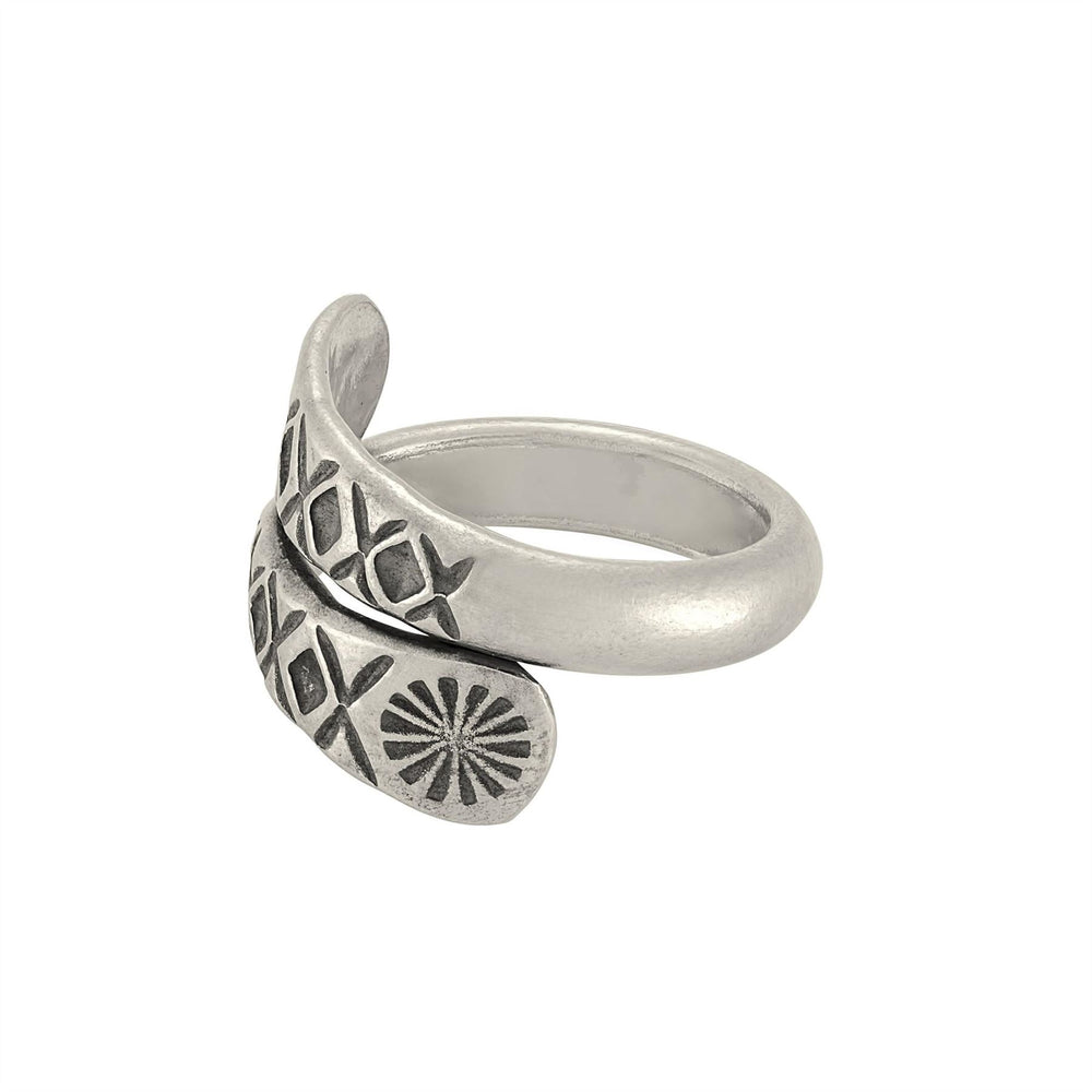 
                  
                    Karen Hill Tribe Silver Wraparound Engraved Flower Motif Ring
                  
                