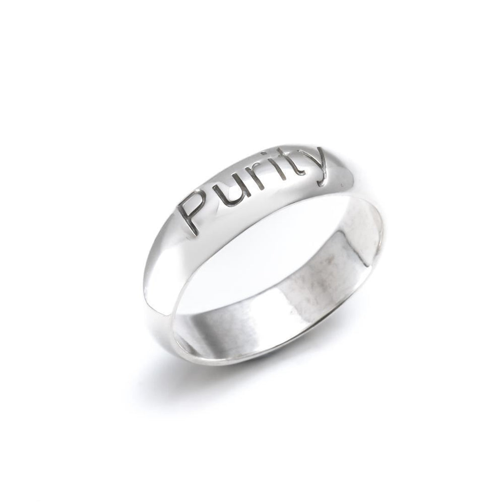 Sterling Silver Purity Engraved Court Ring Wide Promise Band