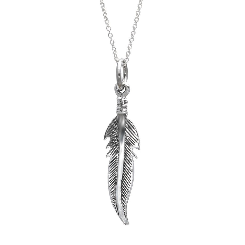 Sterling Silver Feather Leaf Pendant Necklace With Curb Chain