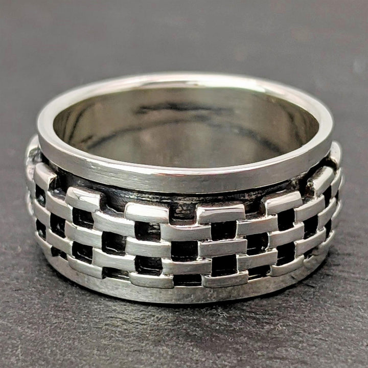 Sterling Silver Brick Pattern Stone Wall Spinner Ring - Silverly