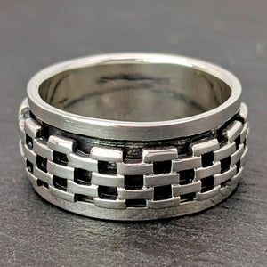 
                  
                    Sterling Silver Brick Pattern Stone Wall Spinner Ring - Silverly
                  
                