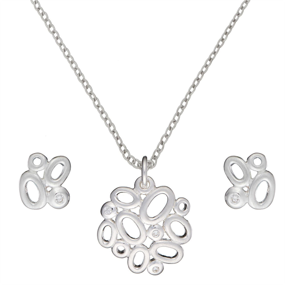 Sterling Silver Contemporary CZ Oval Cluster Set - Silverly