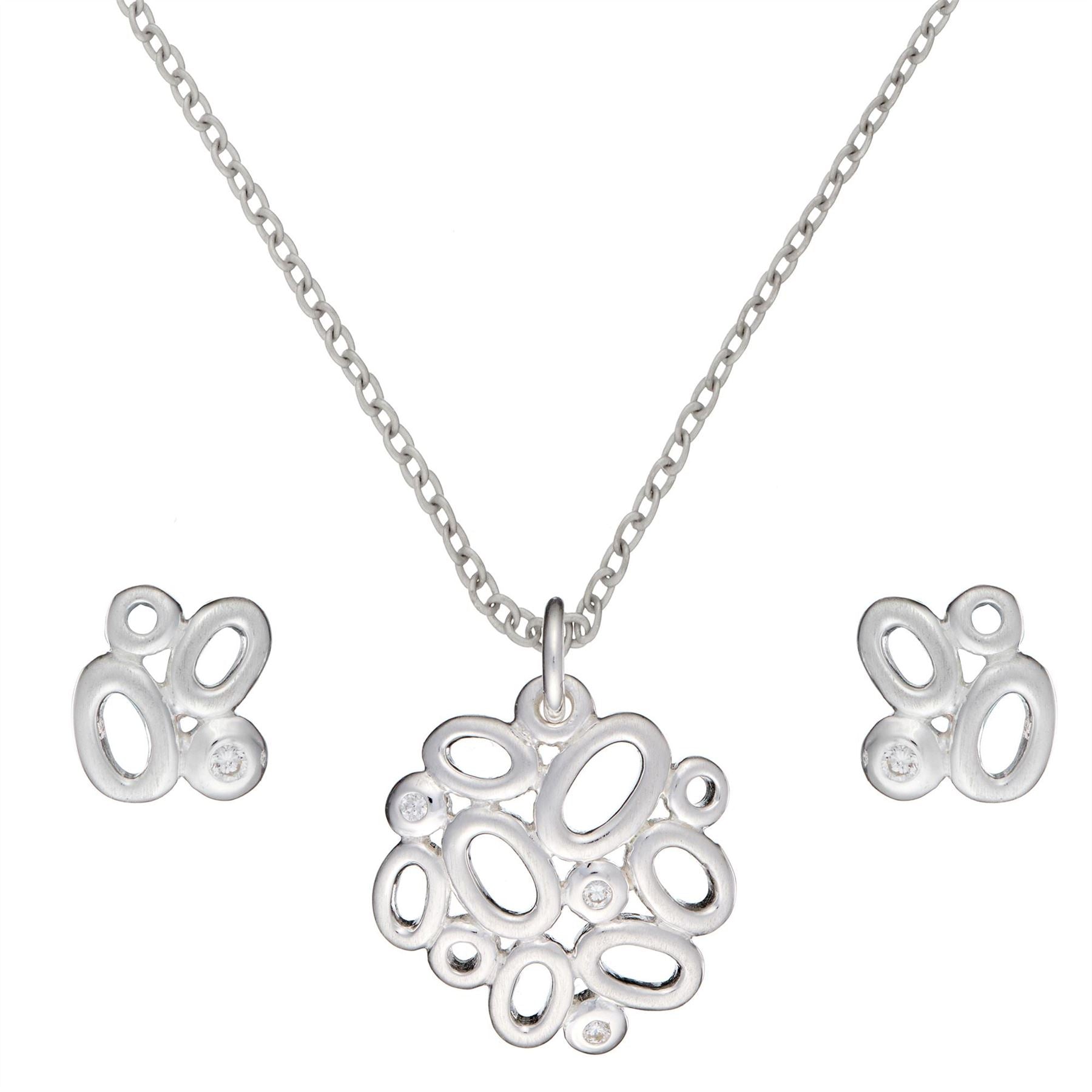 Sterling Cubic Zirconia Oval Pebble Cluster Jewellery Set