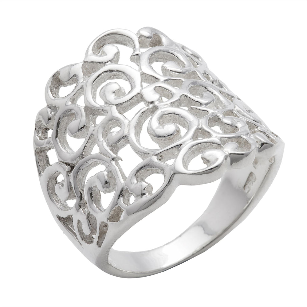 Sterling Silver Wide Filigree Spiral Pattern Ring - Silverly