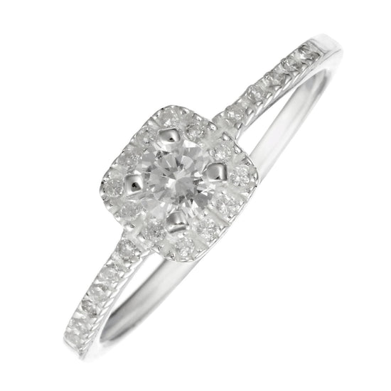 Sterling Silver Square Solitaire CZ Round Brilliant Cut Ring - Silverly