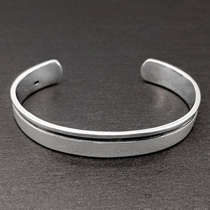 
                  
                    Sterling Silver Wide Flat Bangle Cuff Bracelet With Black Groove
                  
                