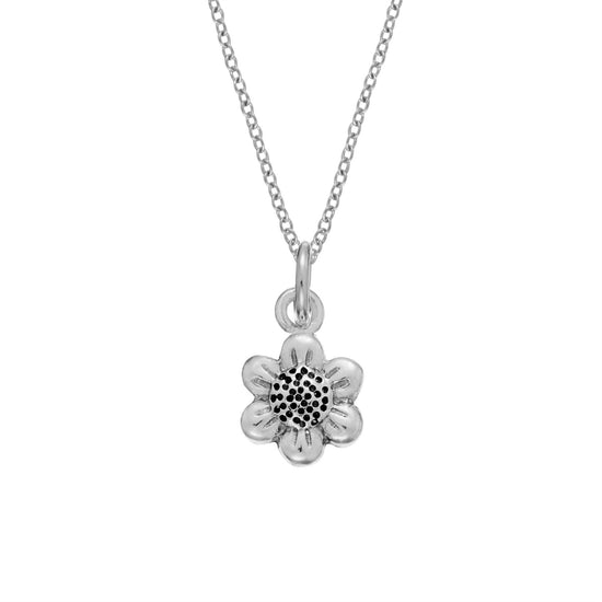 Sterling Silver Small Daisy Flower Pendant Necklace w/ Curb Chain