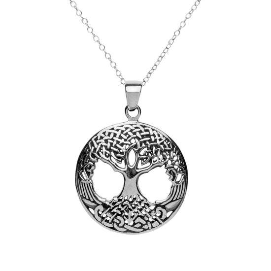 Sterling Silver Round Celtic Pendant Detailed Tree of Life Necklace