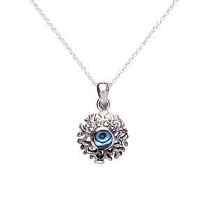 
                  
                    Sterling Silver Abalone Shell Snowflake Pendant Necklace Curb Chain
                  
                