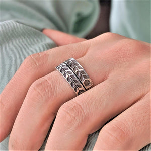 
                  
                    Karen Hill Tribe Silver Ring Overlapping Engraved Leaf Sun Motif
                  
                