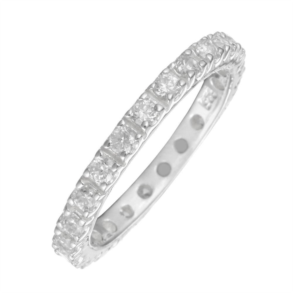 Sterling Silver Cubic Zirconia Pave Set Eternity Ring for Stacking
