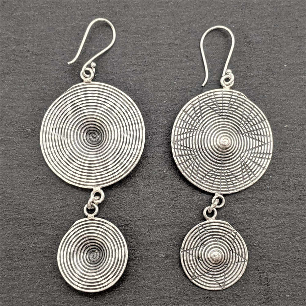 
                  
                    Karen Hill Tribe Silver Double Disc Earrings With Spiral Star Motif
                  
                