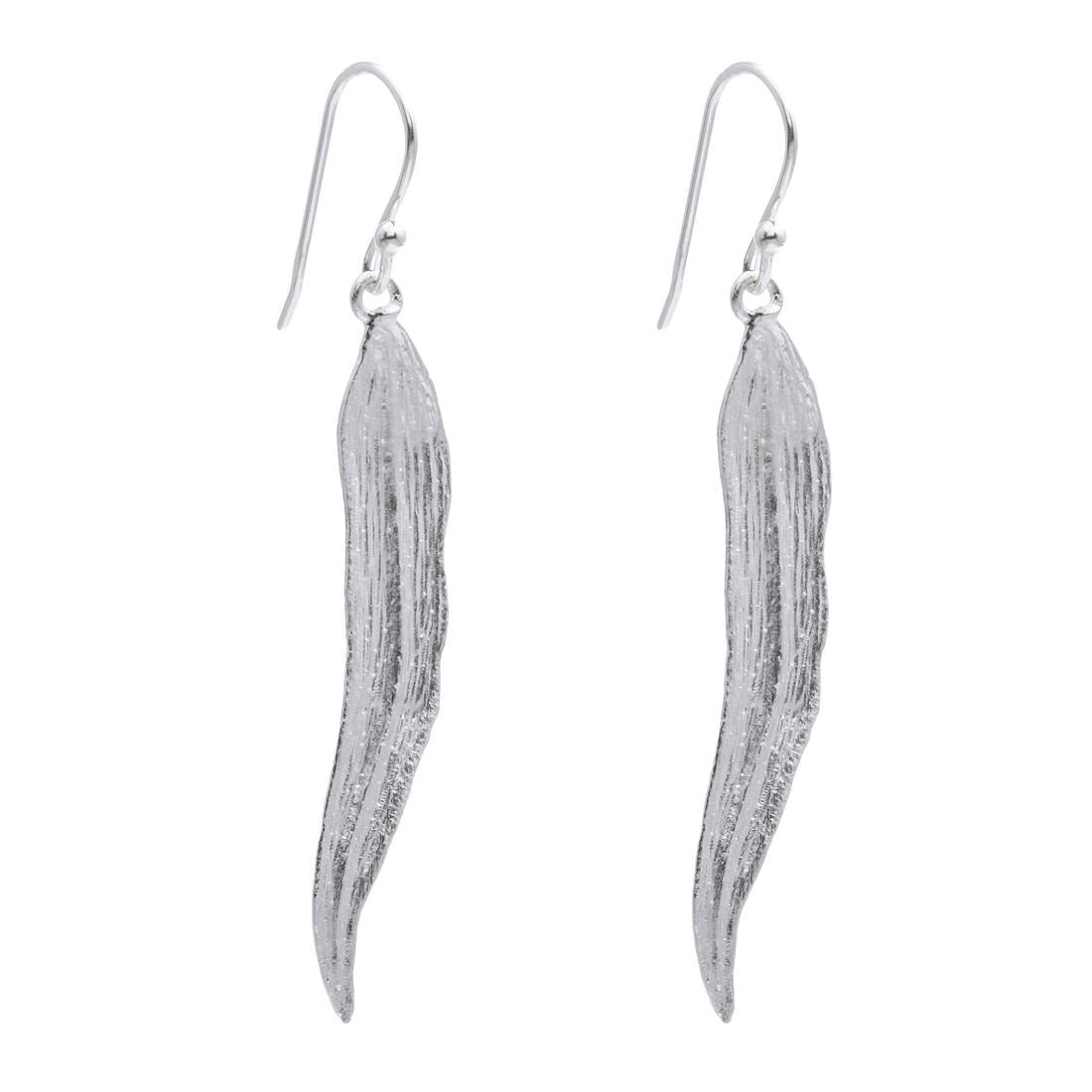 Sterling Silver Feather Satin Earrings - Silverly
