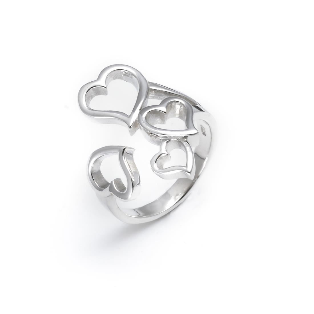 Sterling Four Cut Out Heart Wide Wrap Adjustable Open Ring