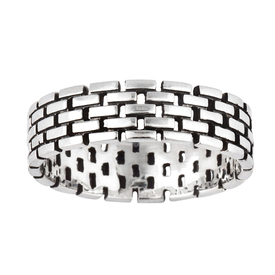 Sterling Silver Brick Pattern Stone Wall Band Ring - Silverly