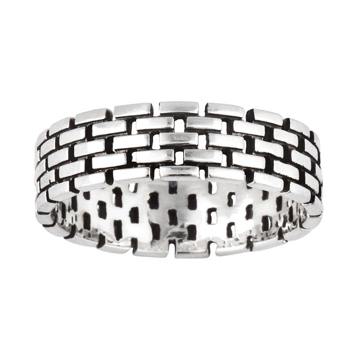 Sterling Silver Brick Pattern Stone Wall Band Ring - Silverly