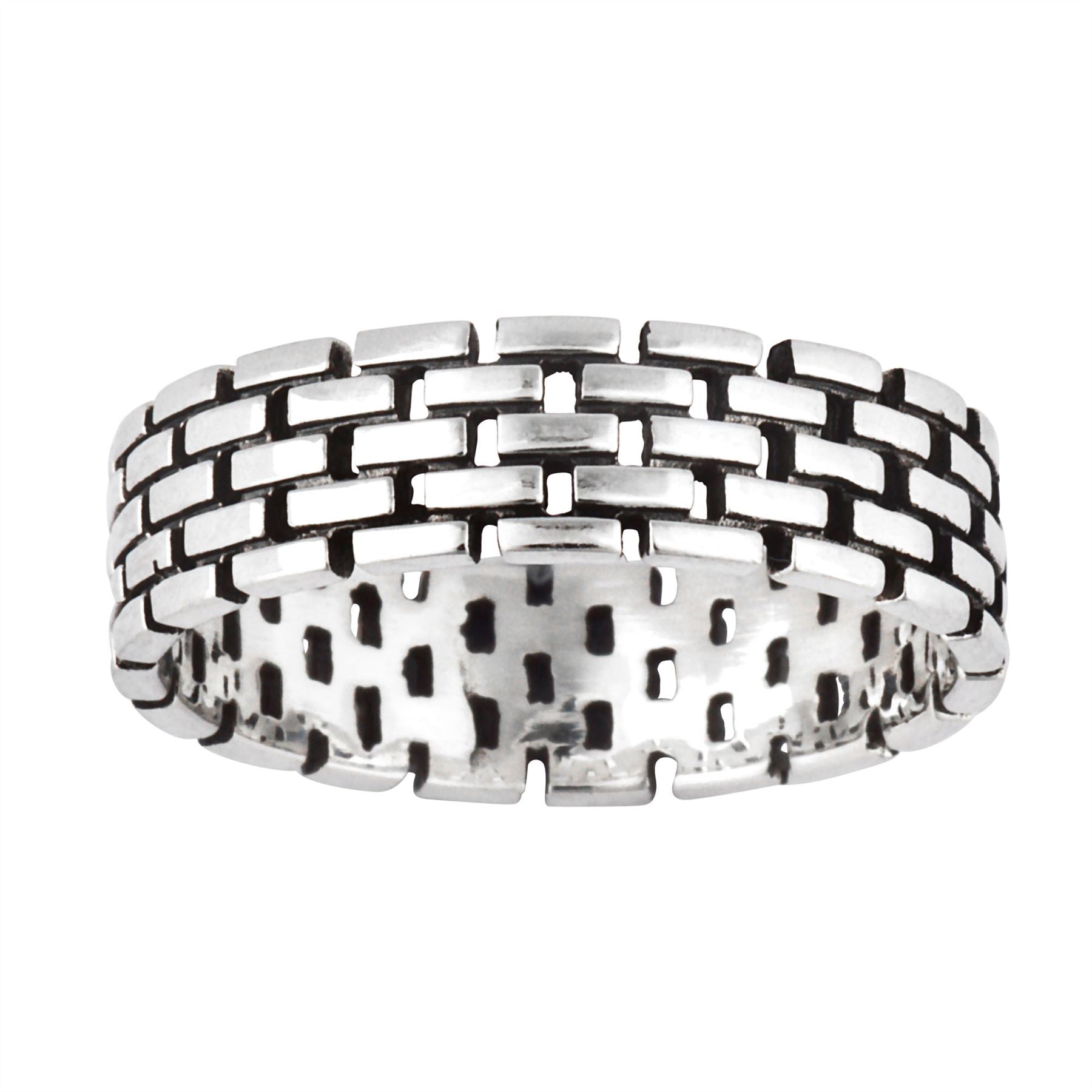 Sterling Brick Wall Band Ring Modern Unique Design His Hers