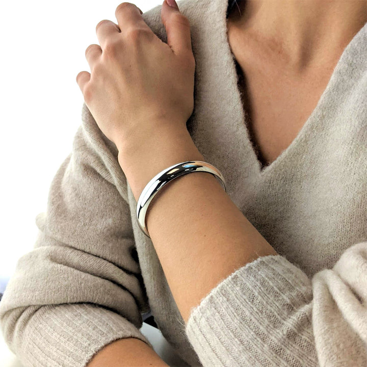 Sterling silver chunky bangle — 12mm wide stacking bracelet with polished mirror finish