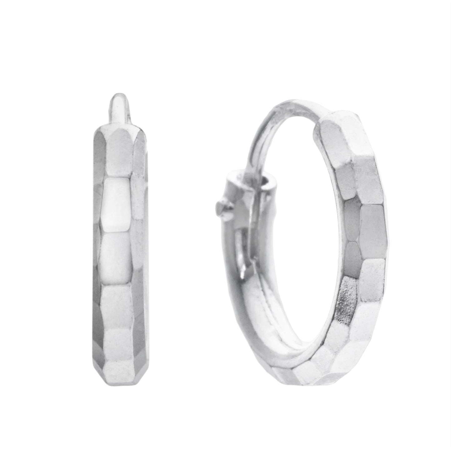Sterling Silver Hinged Hammered Hoop Earrings - Silverly
