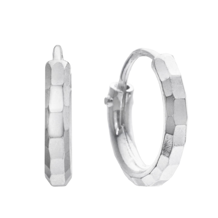 Sterling Silver Hinged Hammered Hoop Earrings - Silverly