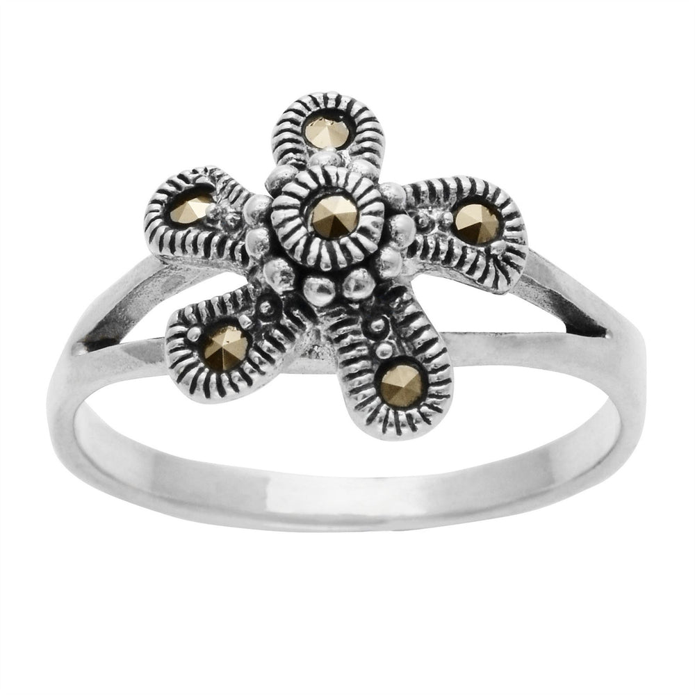 Sterling Silver Marcasite Daisy Flower Ring Cute Stackable Band