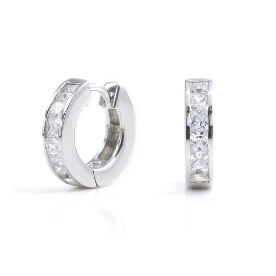 Sterling Silver Cubic Zirconia 14mm Hoop Huggie Earrings - Silverly