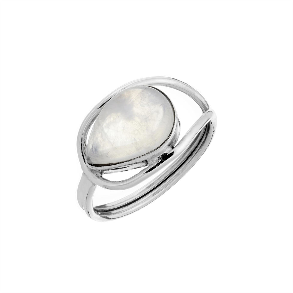Sterling Silver Pear Shaped Moonstone Lasso Knot Band Birthstone Ring