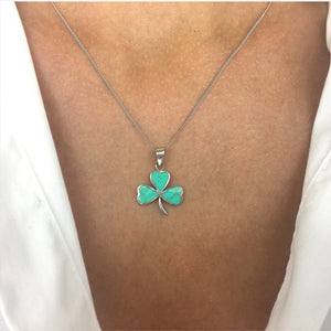 
                  
                    Sterling Silver Turquoise Three Leaf Clover Shamrock Pendant Necklace
                  
                