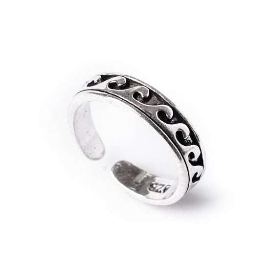 Sterling Silver 90s Ocean Wave Adjustable Midi Finger Pinky Toe Ring