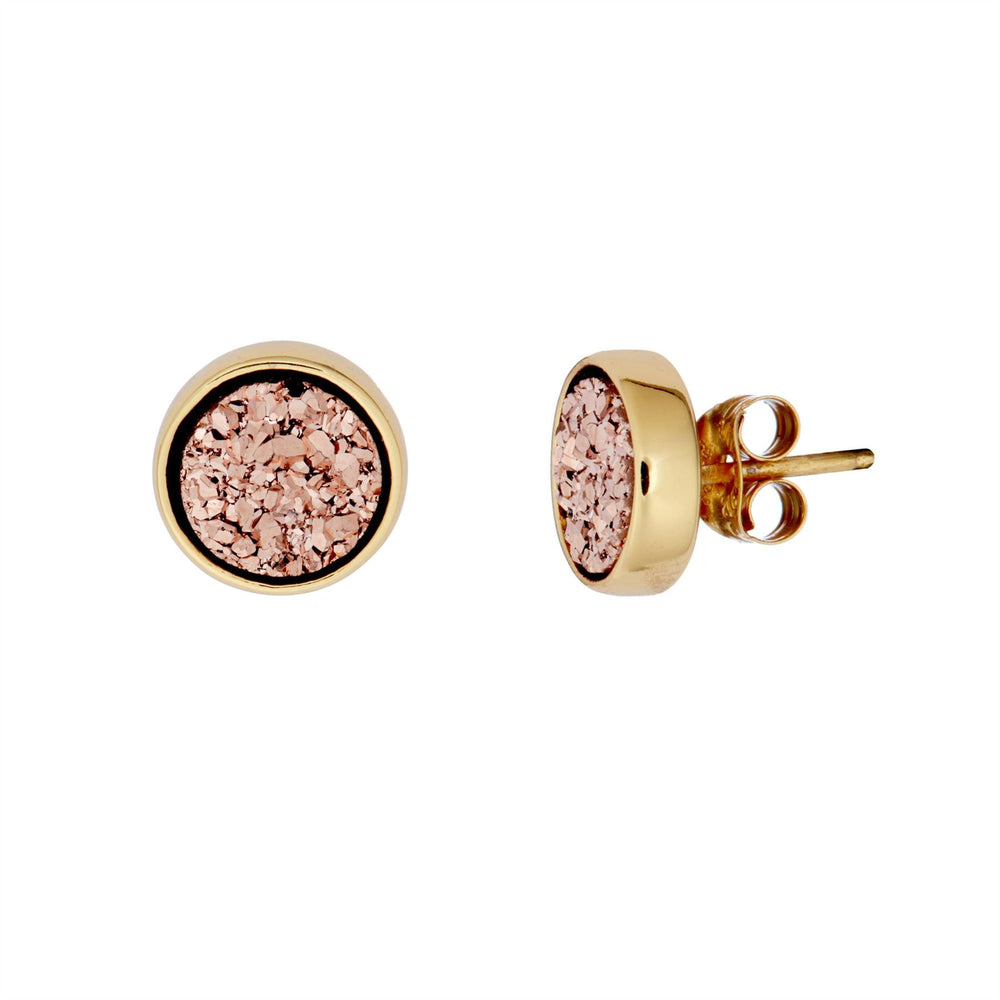 Gold Plated Sterling Silver Studs Rose Gold Pink Druzy Stud Earrings