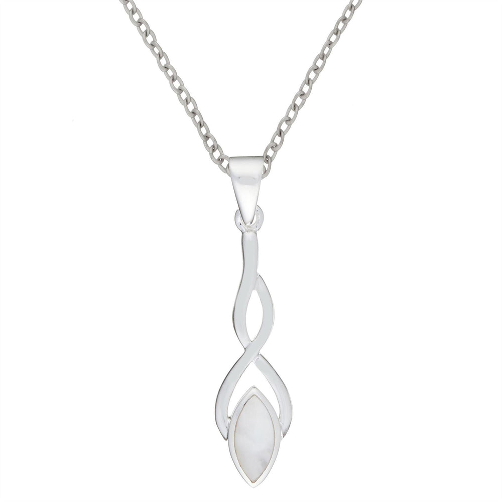 Sterling Silver Mother of Pearl Celtic Knot Drop Pendant Necklace