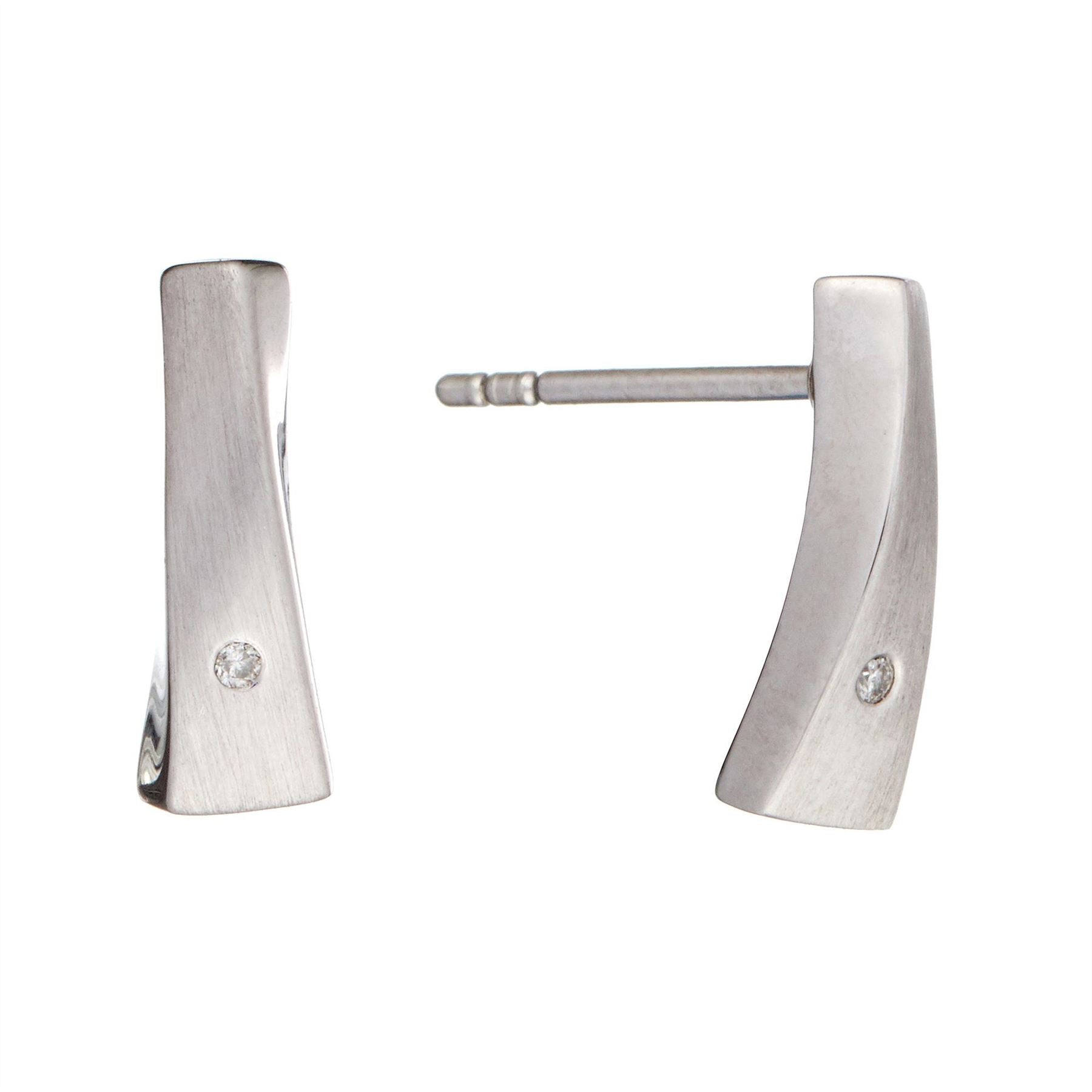 Sterling Modern Twisted Bar Stud Earrings Diamond Studs