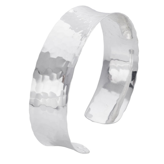 
                    
                      Sterling silver wide hammered bangle — adjustable open cuff
                    
                  