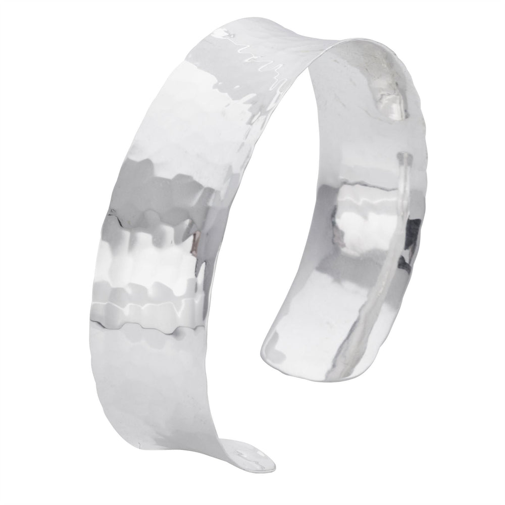 Sterling Silver Wide Hammered Bangle Adjustable Concave Cuff Bracelet