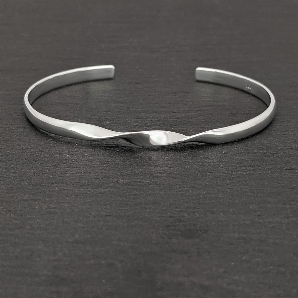 
                  
                    Sterling Silver Minimalist Twist Adjustable Bangle Thin Cuff Bracelet
                  
                